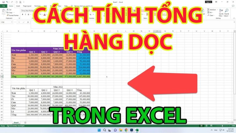 Cách Tính Tổng Hàng Dọc Trong Excel