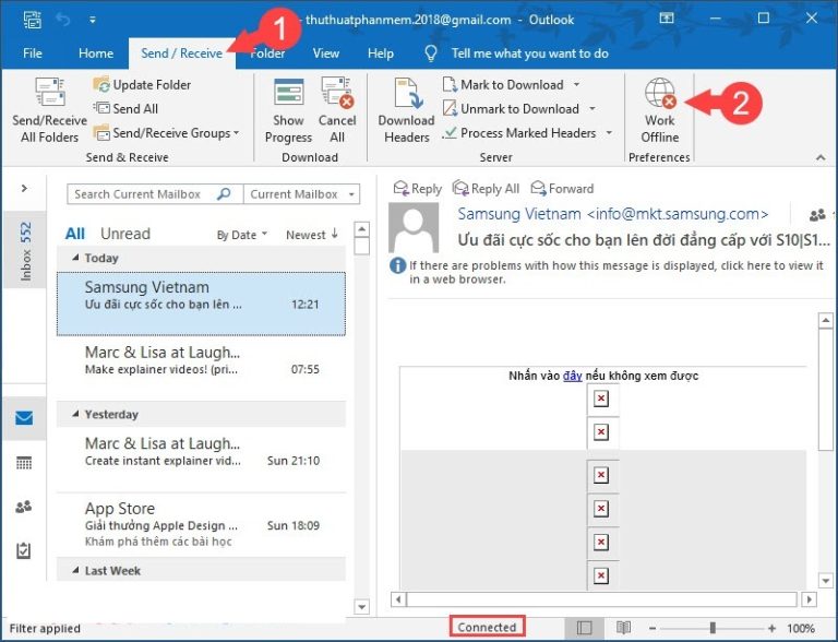 Lỗi Không Nhận được Mail Trong Outlook 2010
