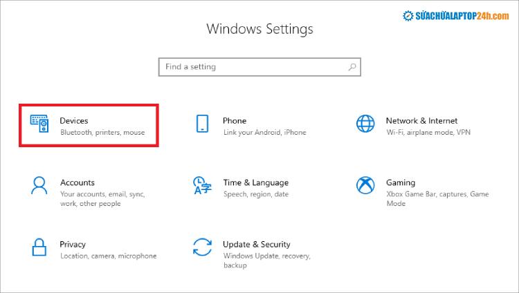 Chọn Devices trong ứng dụng Settings