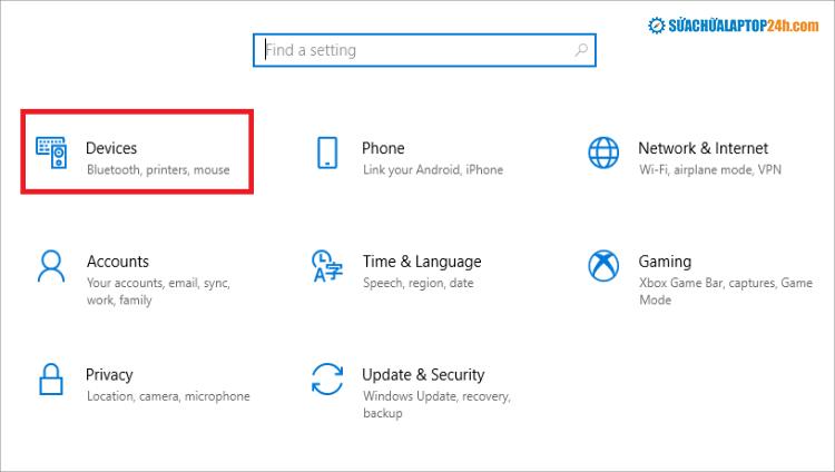 Chọn Devices trong ứng dụng Settings