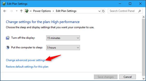 Chọn mục "Change advanced power settings"