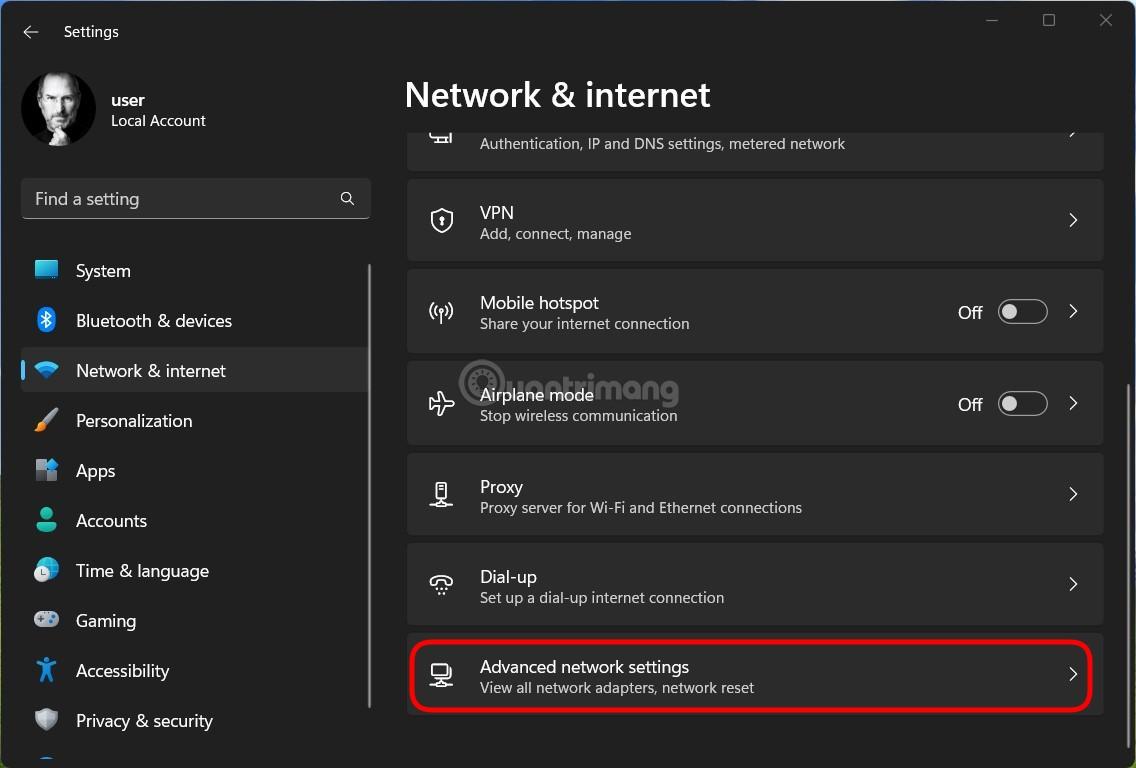 Chọn Network Reset