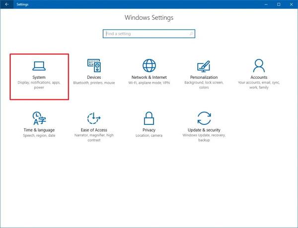 Chọn "System" (Hệ thống) để thực hiện cách gập laptop mà máy vẫn chạy Win 10