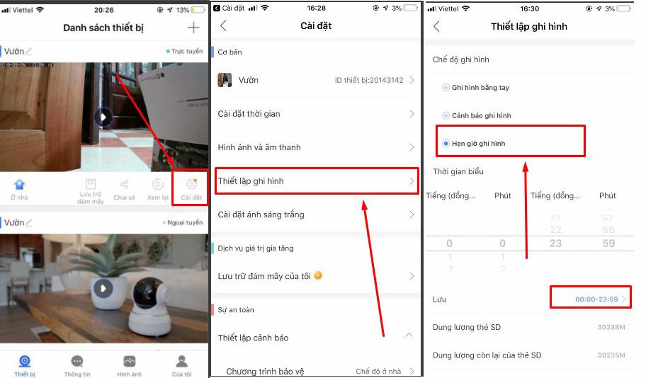 Chọn thời gian tua lại camera