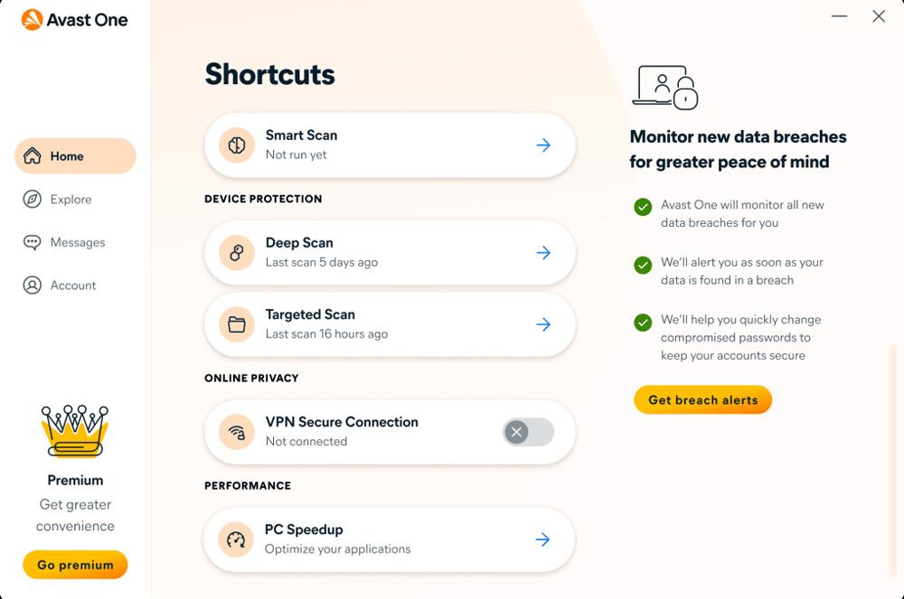 "Giao diện của phần mềm diệt virus miễn phí AVG AntiVirus Free
