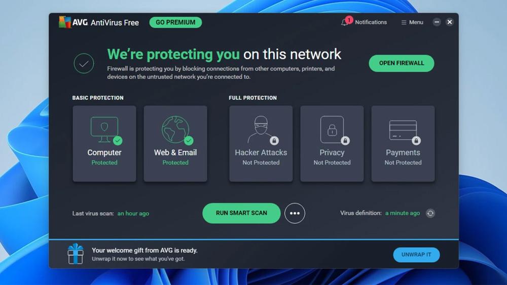 "Giao diện trực quan của phần mềm diệt virus miễn phí Bitdefender Antivirus Free