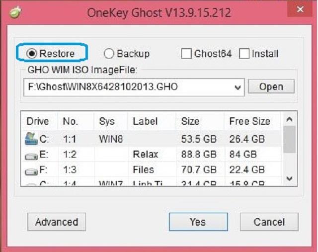 Hướng dẫn các bước shost win10 bằng onekey bước 2