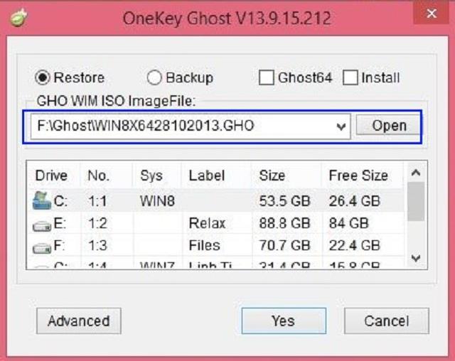 Hướng dẫn các bước shost win10 bằng onekey bước 3