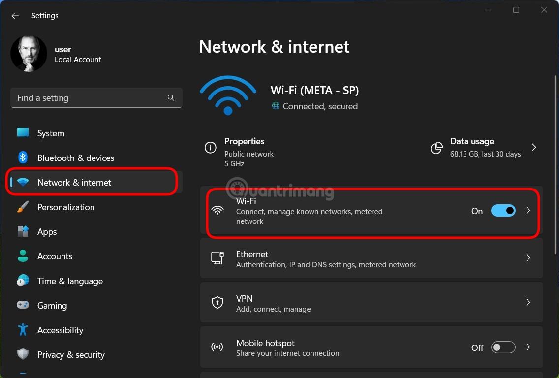 Kiểm tra tùy chọn Metered connection