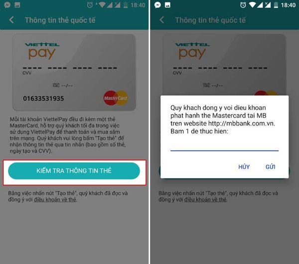MasterCard ảo bằng Viettel Pay