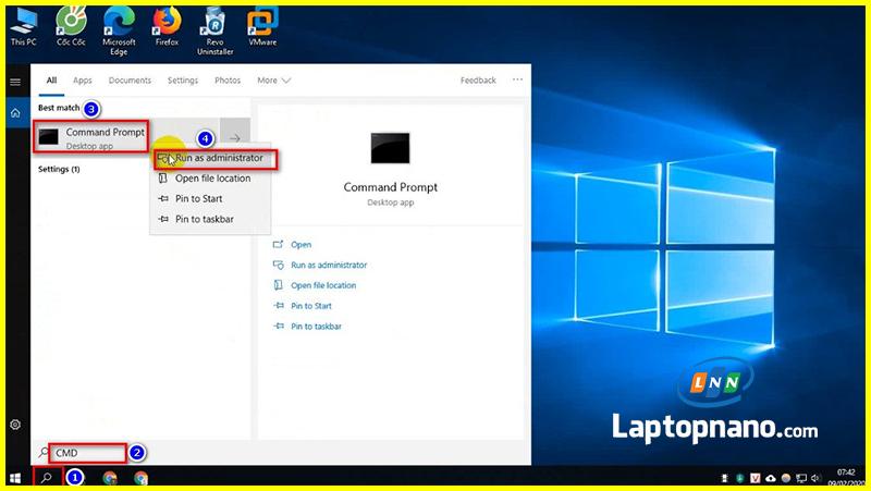 mở Command Prompt với quyền quản trị