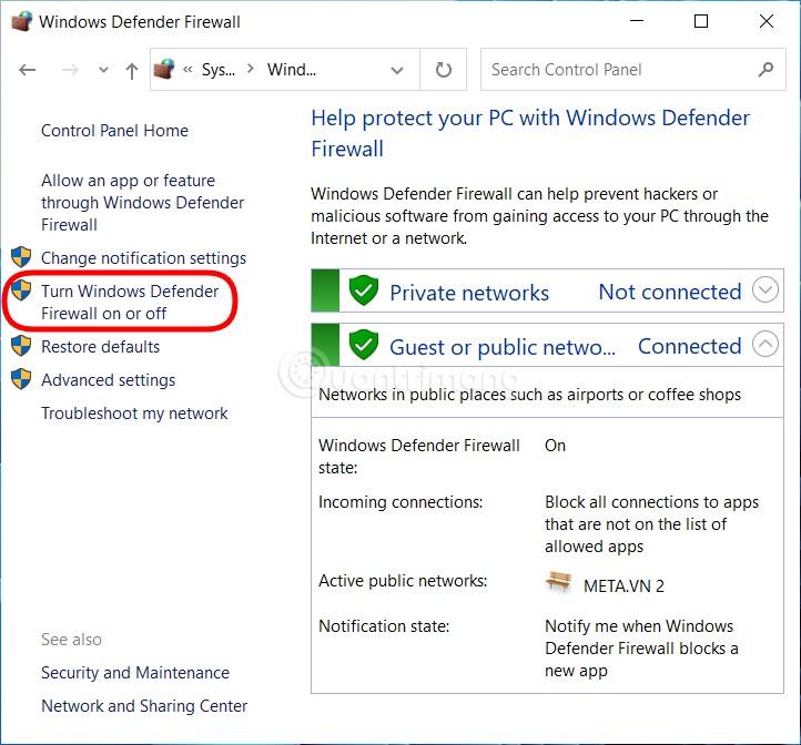 Nhấp vào Turn Windows Firewall on or off