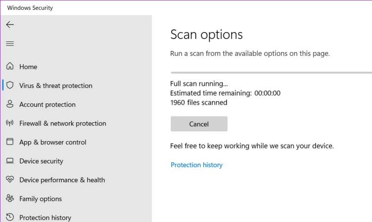 Quét virus để sửa lỗi không chạy được file exe