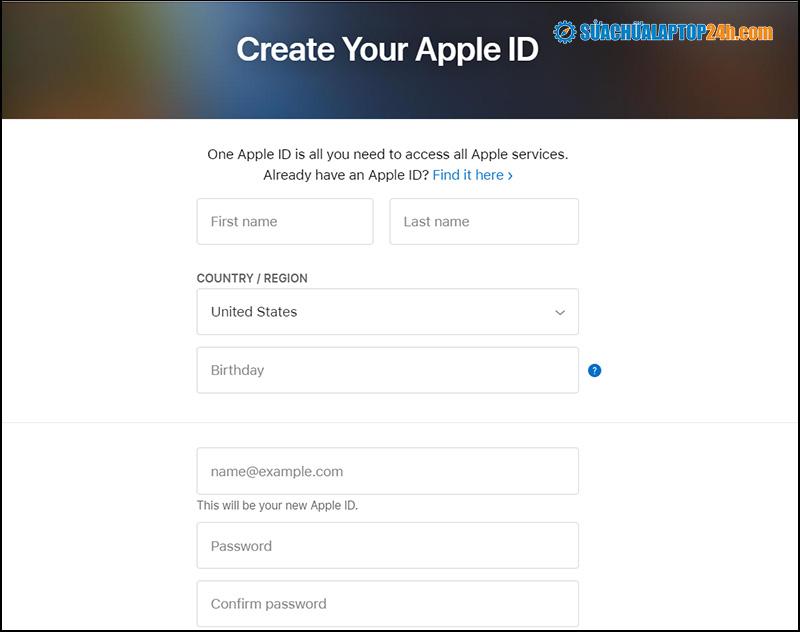 Truy cập trang web để tạo ID Apple