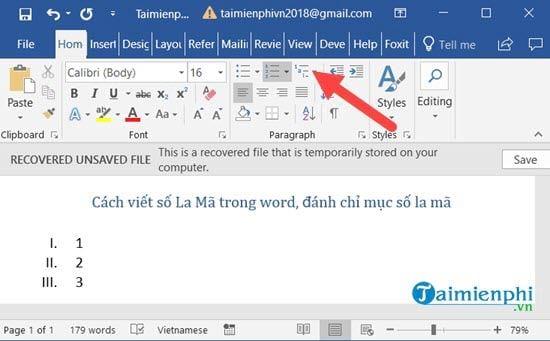 Tùy chỉnh chỉ mục số La Mã