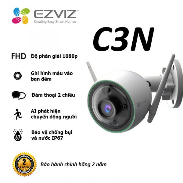 Camera ngoài trời EZVIZ C3N nhìn đêm màu, lắp đặt bởi Trường Thịnh Telecom