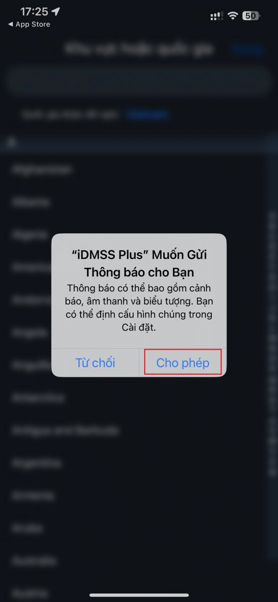 Cấp quyền truy cập thông báo và album cho iDMSS Plus khi cài đặt app mới nhất