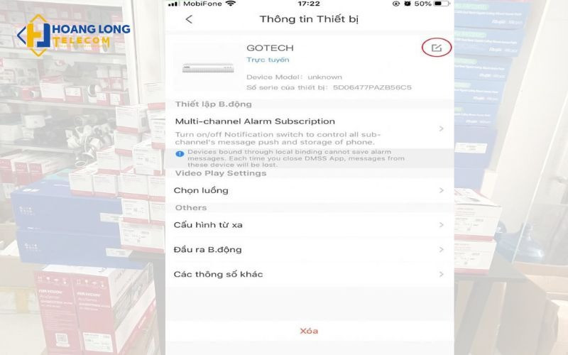 Chỉnh sửa thông tin thiết bị trong DMSS để kiểm tra mật khẩu