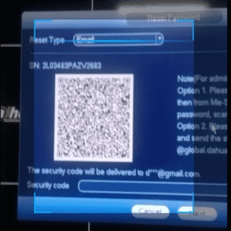 Đầu ghi Dahua hiển thị QR Code để thực hiện quên mật khẩu
