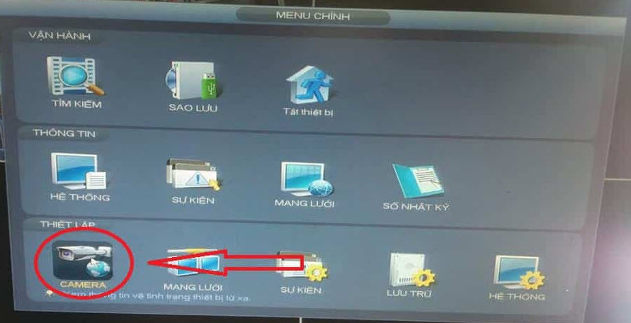 Giao diện mục CAMERA trên Menu Chính của đầu ghi Dahua khi cấu hình kênh IP