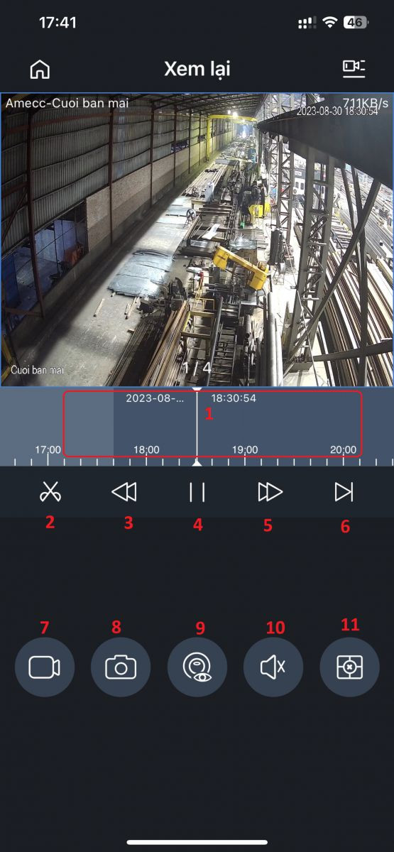 Giao diện Playback xem lại video trên iDMSS Plus với thanh timeline dễ thao tác