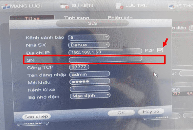 Giao diện thêm camera IP từ xa qua mã P2P Cloud trên đầu ghi Dahua