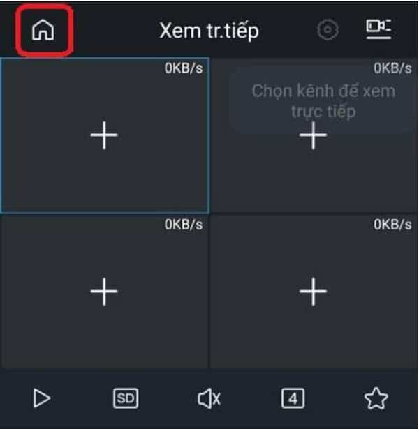 Màn hình DMSS với biểu tượng ngôi nhà quản lý thiết bị camera Dahua