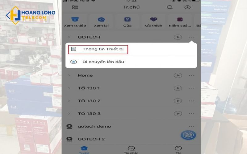 Mục Thông tin thiết bị trong DMSS để kiểm tra tên đăng nhập và mật khẩu camera