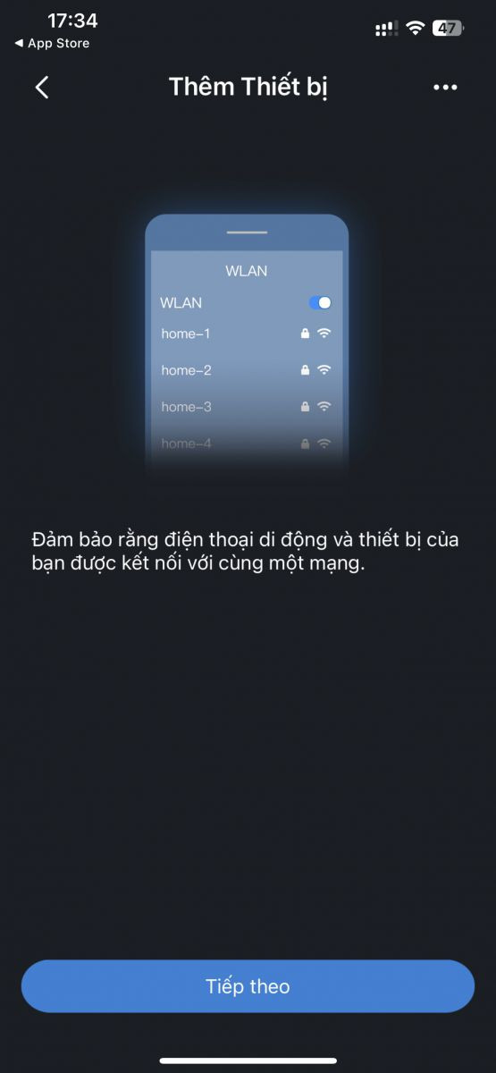 Nhắc nhở đảm bảo thiết bị đang online trước khi thêm vào ứng dụng
