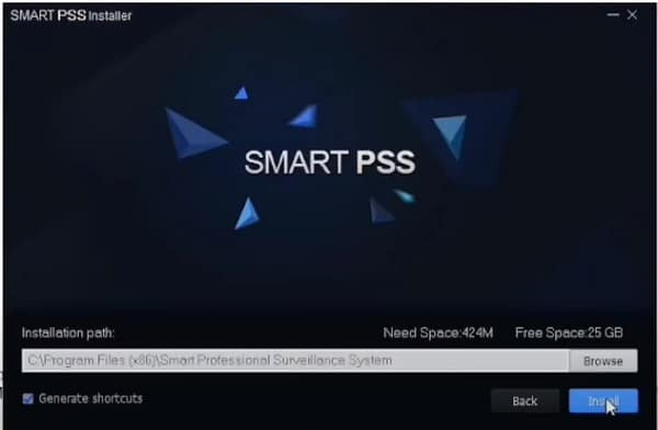 Nhấn Install để cài SmartPSS quản lý camera Dahua