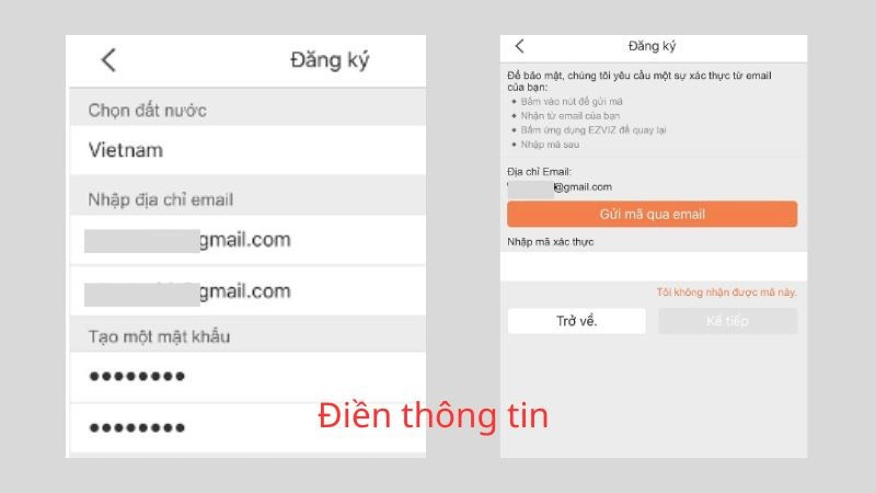 Nhập email hoặc số điện thoại xác minh tài khoản EZVIZ, chuẩn bị cài đặt camera wifi chống trộm tại nhà