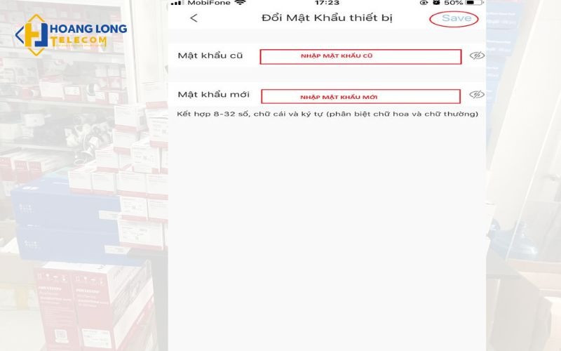 Nhập mật khẩu cũ và mật khẩu mới cho camera Dahua trong DMSS