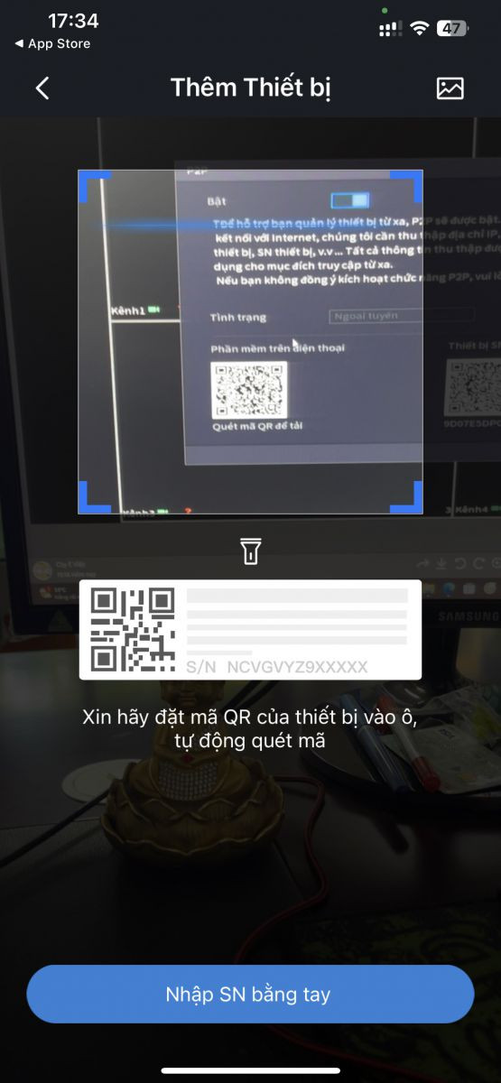 Quét mã QR chứa S/N để thêm đầu ghi/camera vào iDMSS/DMSS