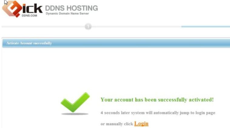 Thông báo kích hoạt tài khoản Dahua DDNS thành công trên giao diện web