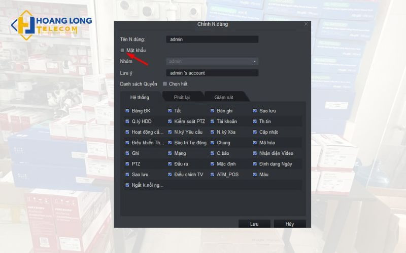 Tích chọn Mật khẩu để đặt lại mật khẩu tài khoản trên Smart PSS