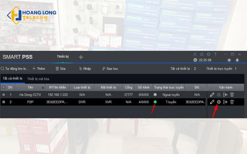 Trong Smart PSS, chọn thiết bị cần đổi và mở phần cài đặt