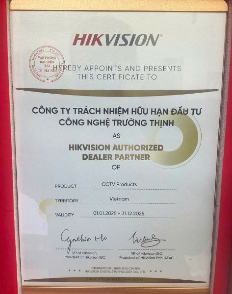 Chứng nhận phân phối Hikvision 2025 của Trường Thịnh Telecom tại Việt Nam