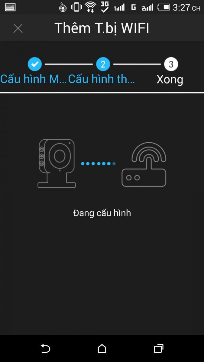 Quá trình kết nối Wi-Fi cho camera Dahua hiển thị trạng thái trong DMSS