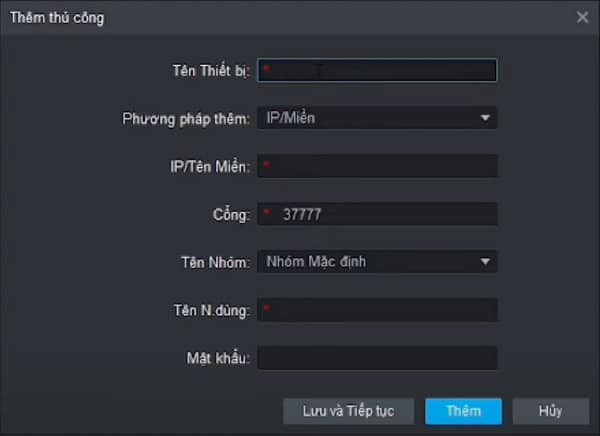 Thêm đầu ghi/camera Dahua vào SmartPSS bằng IP hoặc tên miền với cổng 37777