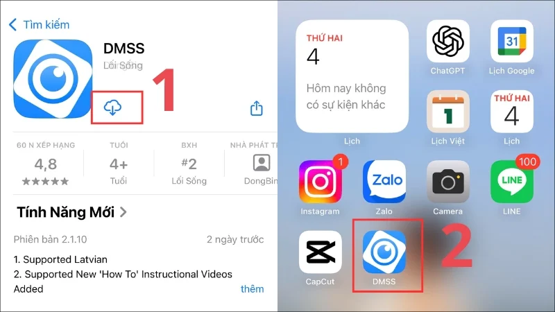 Vào App Store/CH Play, tìm DMSS, tải và mở ứng dụng