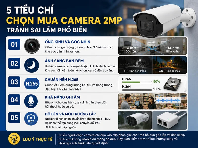 5 tiêu chí chọn mua camera 2MP tránh sai lầm phổ biến