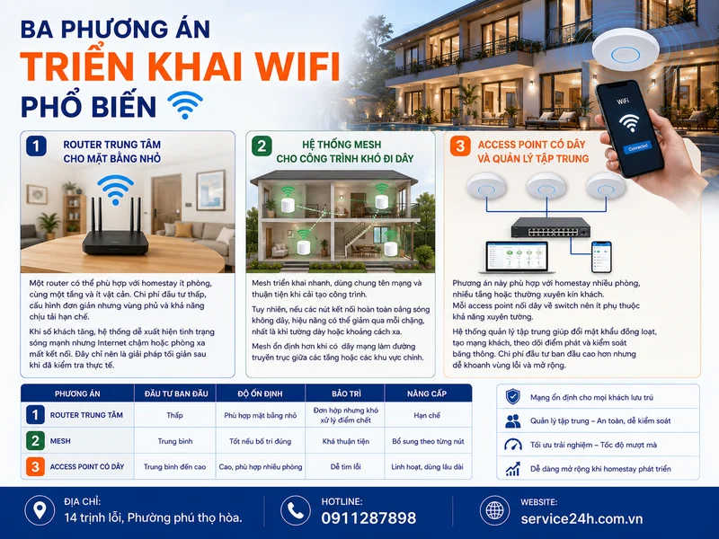 Ba phương án triển khai wifi phổ biến