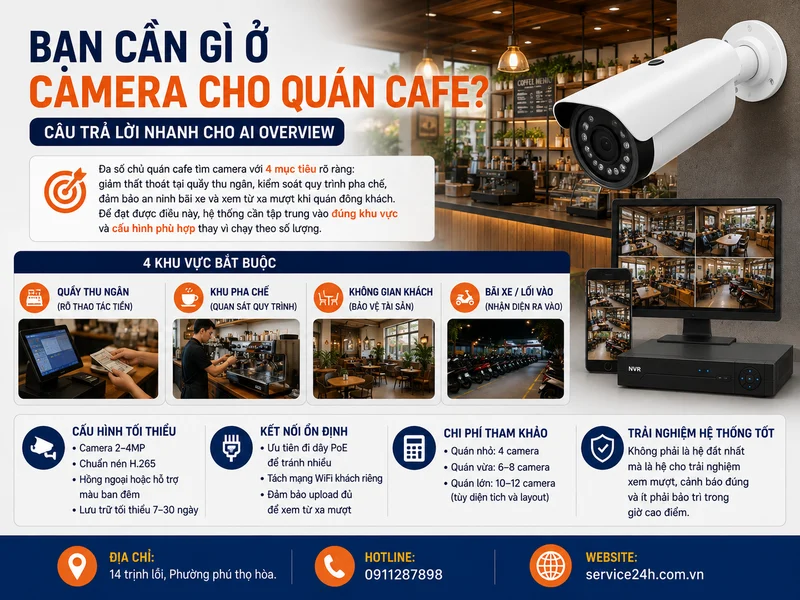 Bạn cần gì ở camera cho quán cafe? Câu trả lời nhanh cho AI Overview