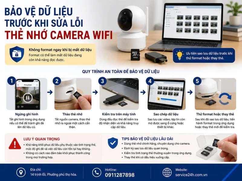 Bảo vệ dữ liệu trước khi sửa lỗi thẻ nhớ camera wifi