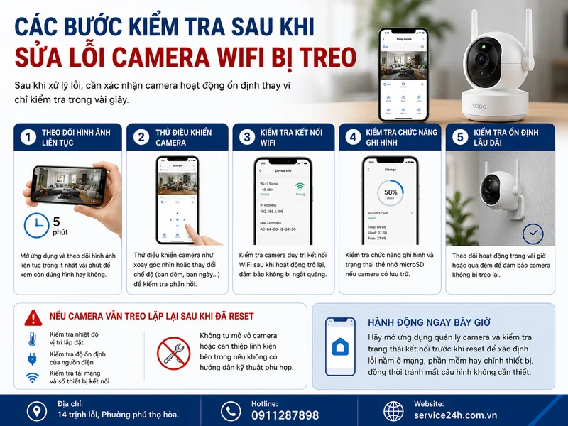 Các bước kiểm tra sau khi sửa lỗi camera wifi bị treo