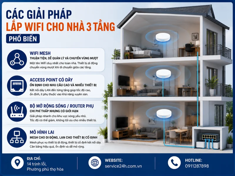 Các giải pháp lắp wifi cho nhà 3 tầng phổ biến