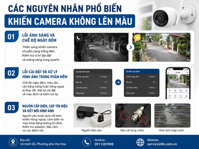 Các nguyên nhân phổ biến khiến camera không lên màu