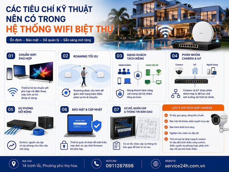 Các tiêu chí kỹ thuật nên có trong hệ thống wifi biệt thự