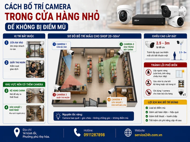Cách bố trí camera trong cửa hàng nhỏ để không bị điểm mù
