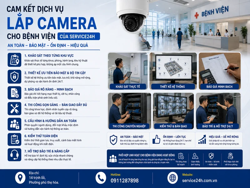 Cam kết dịch vụ lắp camera cho bệnh viện của service24h